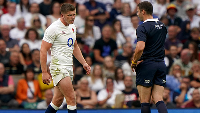 Owen Farrell is spoken to by referee during the England v Wales match in 2023 summer internationals