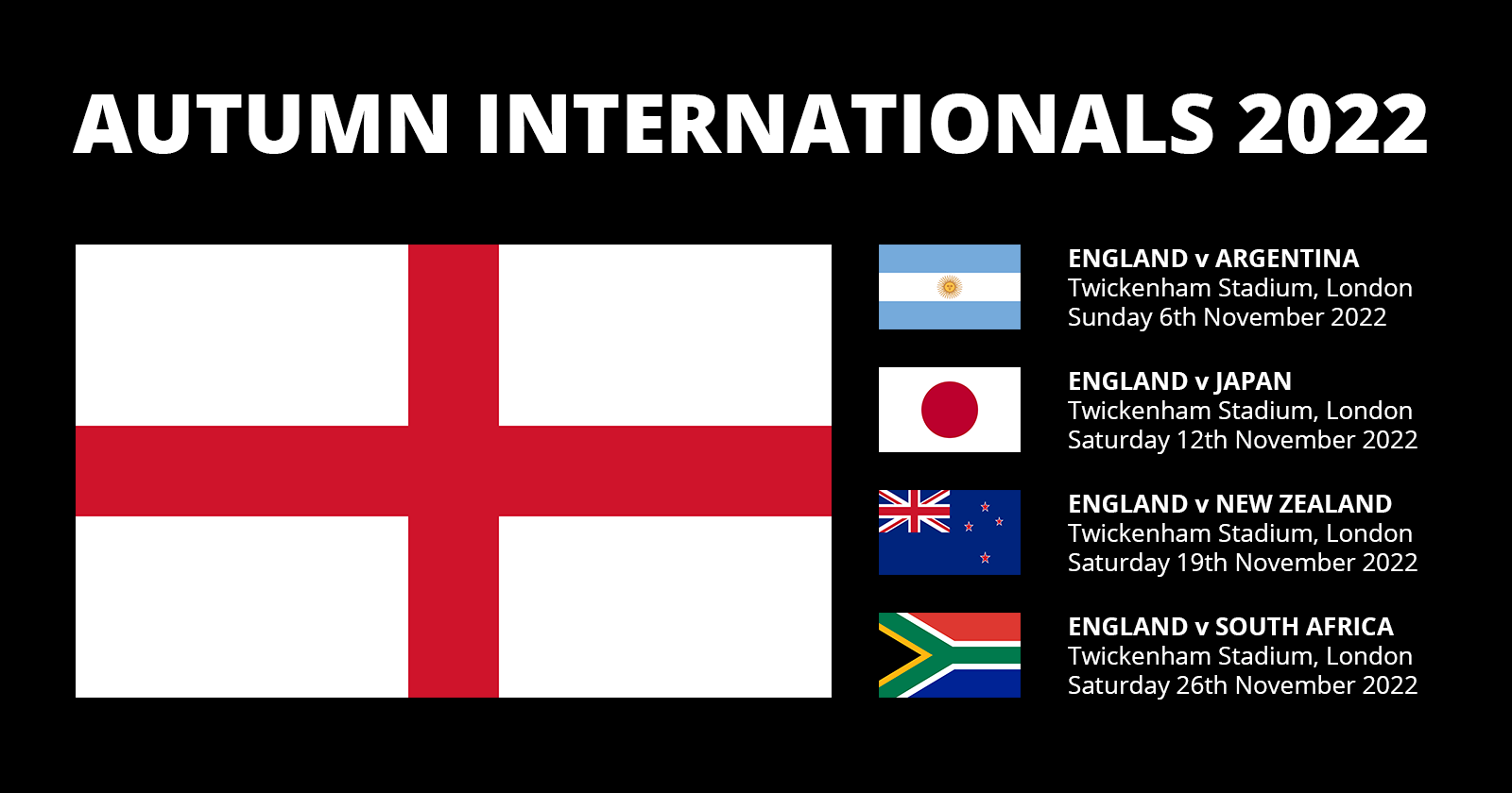 England Autumn Internationals 2022 Rugby Fixtures