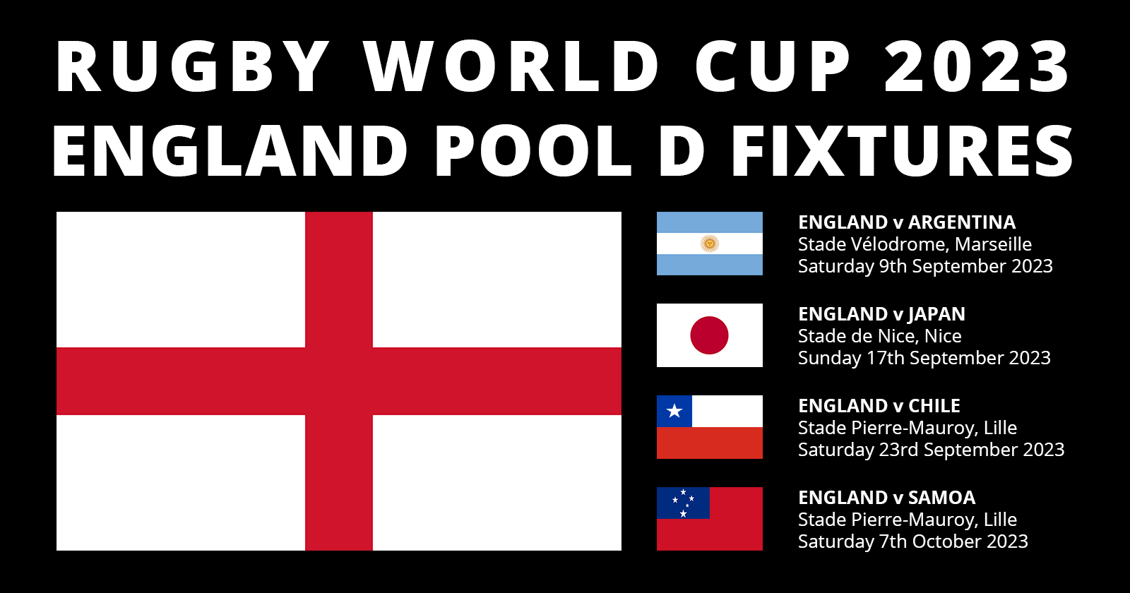 England Rugby World Cup 2023 Fixtures
