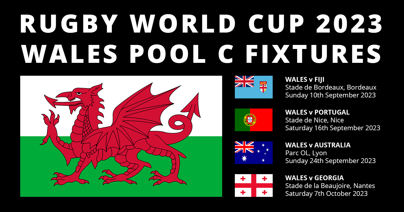 Wales Rugby World Cup 2023 Fixtures