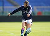 Adam Hastings practices kicking before Italy v Scotland match in 2022 Six Nations