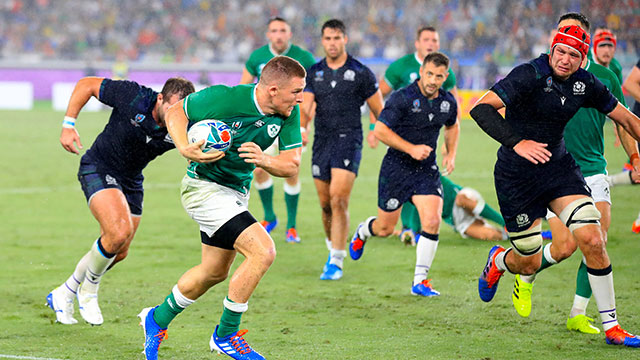 Andrew Conway on his way to scoring a try for Ireland v Scotland in World Cup match