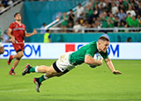 Andrew Conway scores Ireland's fourth try against Russia at World Cup