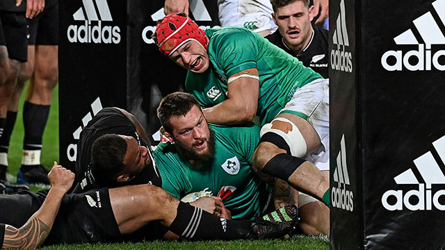Andrew Porter scores a try for Ireland against New Zealand in second Test of 2022 summer tour