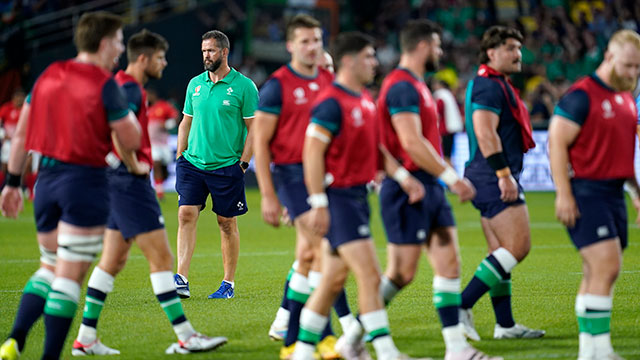 Andy Farrell with Ireland players before Tonga match at 2023 Rugby World Cup