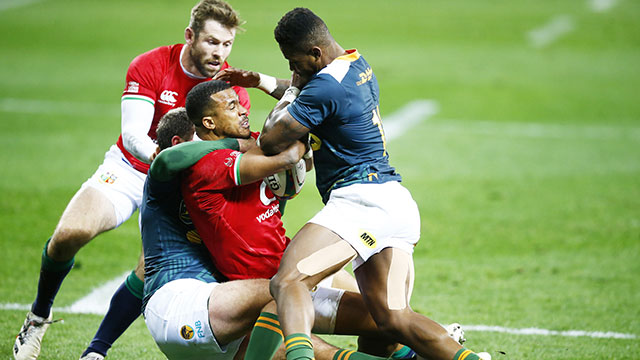 Anthony Watson is tackled during Lions v South Africa A match