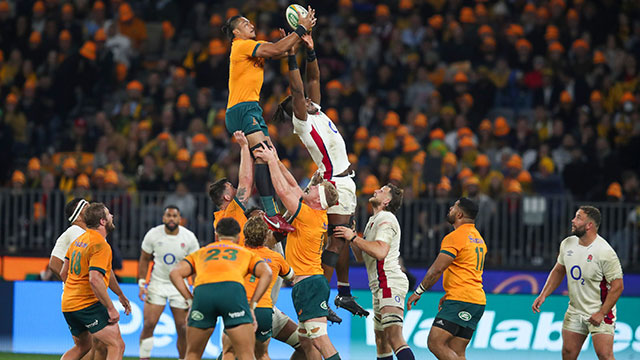 Australia and England contest a lineout during 1st Test of 2022 summer tour