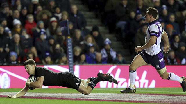 Beauden Barrett scores a try for New Zealand