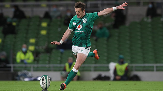 Billy Burns kicks for Ireland v Wales in 2020 Autumn Nations Cup