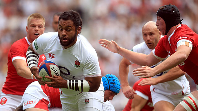 Billy Vunipola on his way to scoring England's first try against Wales at Twickenham