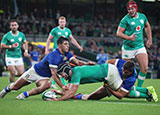 Caelan Doris scores a try for Ireland v Italy during 2023 summer internationals