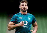 Caelan Doris trains ahead of Ireland v Scotland match during 2024 Six Nations