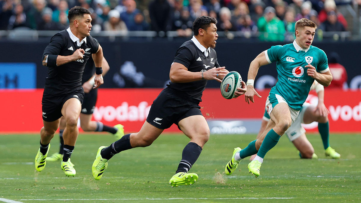 Caleb Clarke in action for New Zealand against Ireland during 2025 Autumn Internationals