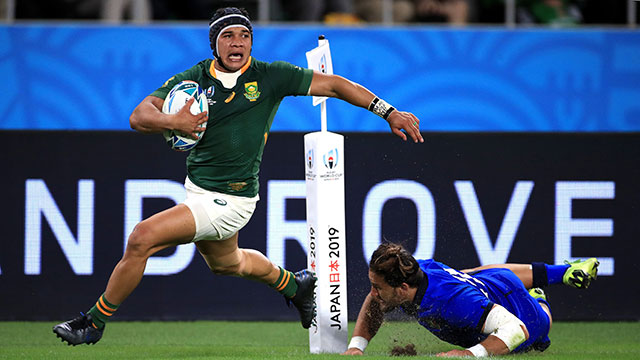 Cheslin Kolbe scores his second try for South Africa v Italy at World Cup