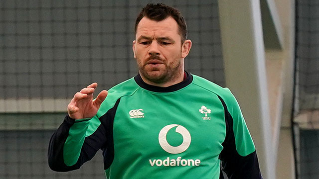 Cian Healy during an Ireland training session in 2023 Six Nations