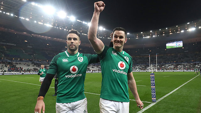 Conor Murray and Johnny Sexton after France v Ireland match in 2018 Six Nations