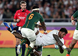 Courtney Lawes is tackled during England v South Africa 2019 Rugby World Cup final