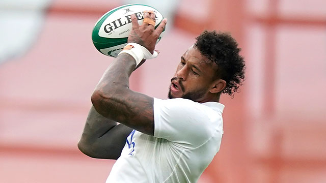 Courtney Lawes wins a lineout throw during Ireland v England match in 2023 summer internationals