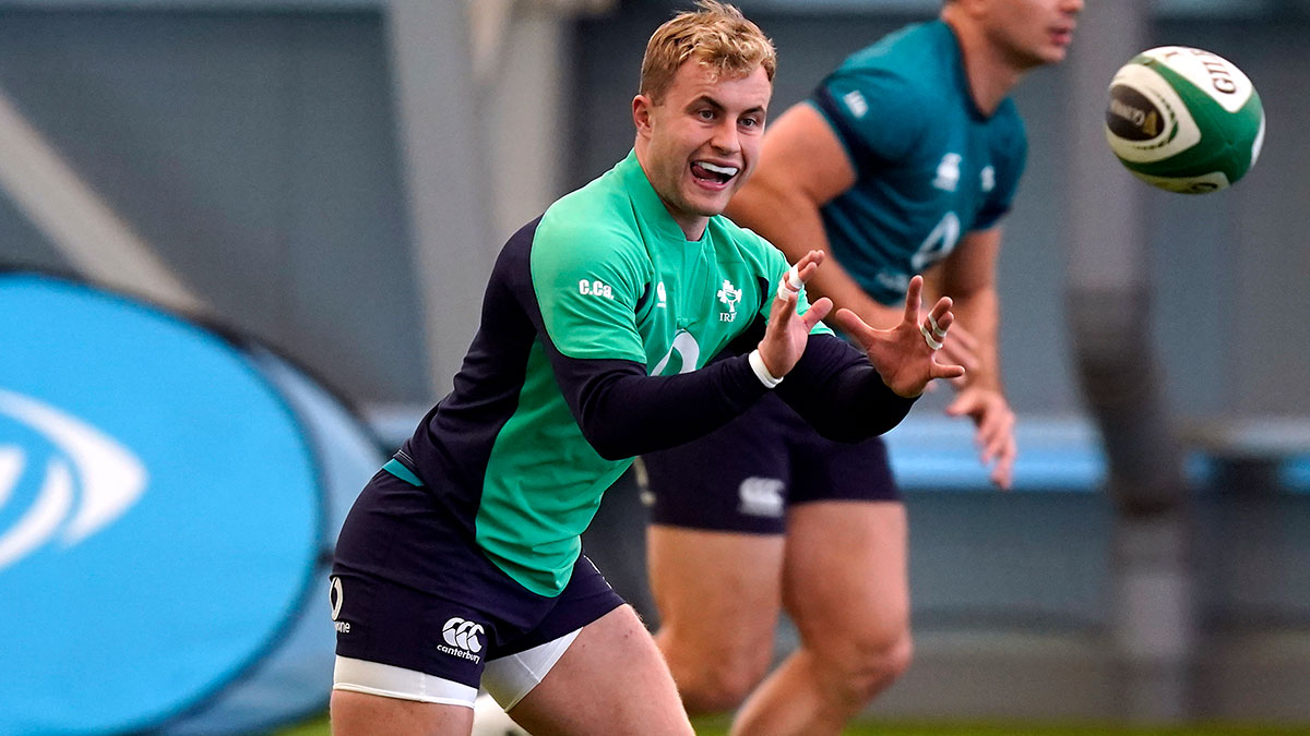 Craig Casey during an Ireland training session before 2024 Six Nations