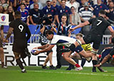 Damian Penaud scores a try for France v New Zealand at 2023 Rugby World Cup