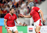 Dan Biggar and Jonathan Davies in action for Wales v Georgia at World Cup