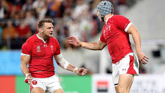 Dan Biggar and Jonathan Davies in action for Wales v Georgia at World Cup