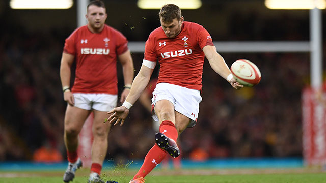 Dan Biggar kicks a penalty for Wales v Australia