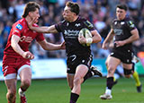 Dan Edwards in action for Ospreys v Scarlets during 2025 Challenge Cup match