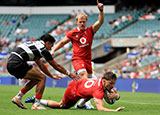 Dan Edwards scores a try for Wales against Barbarians during 2026 summer internationals