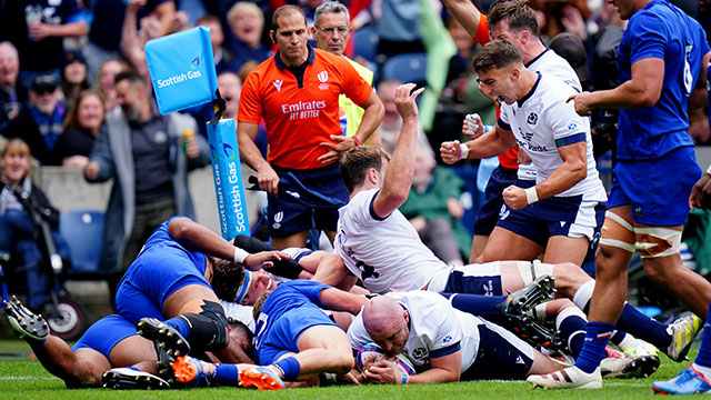 Dave Cherry scores a try for Scotland v France during 2023 summer internaionals