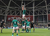 Devin Toner catches a line out during the Ireland v New Zealand autumn international