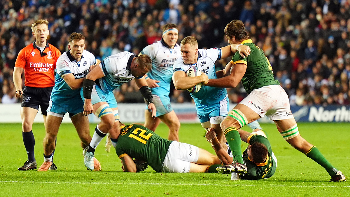 Duhan van der Merwe in action for Scotland v South Africa during 2024 autum internationals