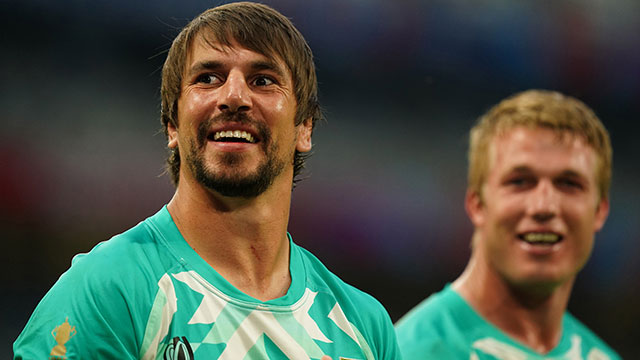 Eben Etzebeth and Pieter Steph du Toit after South Africa v Scotland match at 2023 Rugby World Cup