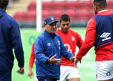 Eddie Jones takes an England training session at Welford Road