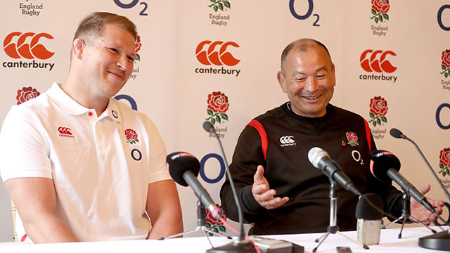 Eddie Jones with Dylan Hartley at England press conference