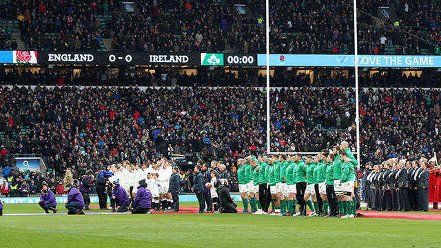England and Ireland line up at Twickenham during 2018 Six Nations
