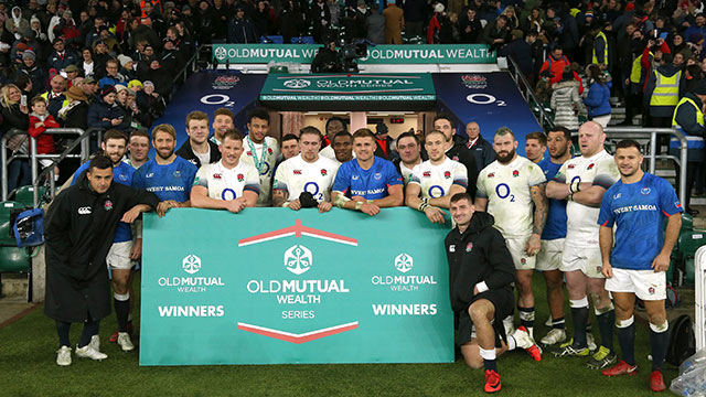 England celebrate after beating Samoa