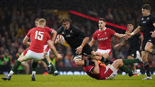 Ethan Blackadder is tackled during Wales v New Zealand match in 2021 Autumn Internationals
