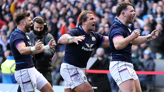 Ewan Ashman celebrates scoring a try for Scotland v Australia in 2021 autumn internationals