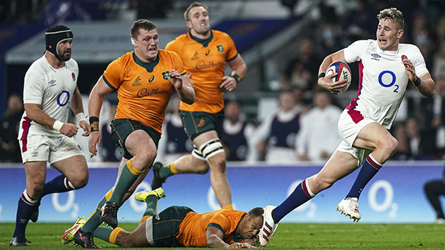 Freddie Steward breaks through to score a try for England v Australia in 2021 autumn internationals