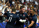 Freddie Steward celebrates his try for England v Japan at 2023 Rugby World Cup