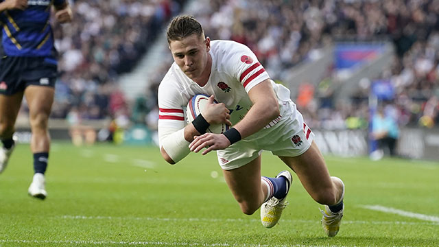 Freddie Steward scores a try for England v Japan during 2022 Autumn Internationals