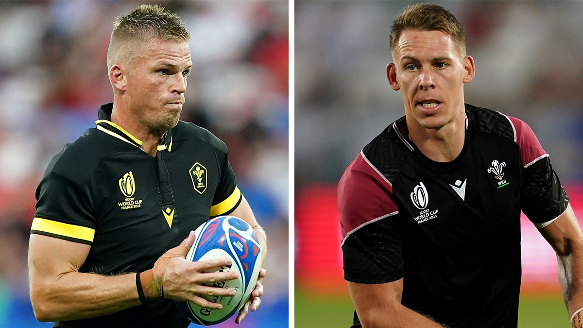 Gareth Anscombe and Liam Williams training with Wales at 2023 Rugby World Cup