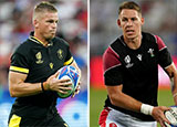 Gareth Anscombe and Liam Williams training with Wales at 2023 Rugby World Cup