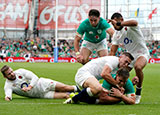 Garry Ringrose scores a try for Ireland v England during 2023 summer internationals