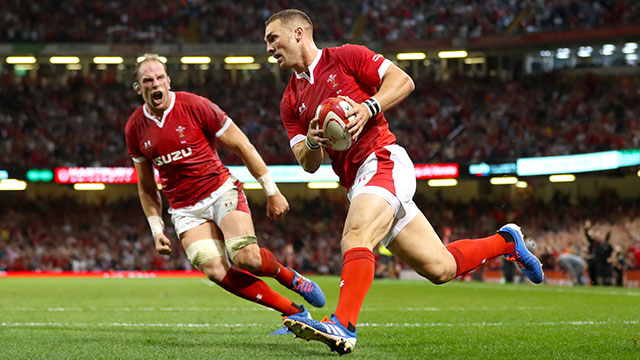 George North crosses a try for Wales in the World Cup warm up against England