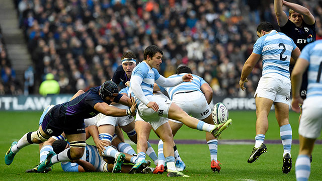 Gonzalo Bertranou kicks during Scotland v Argentina 2018 autumn internationals