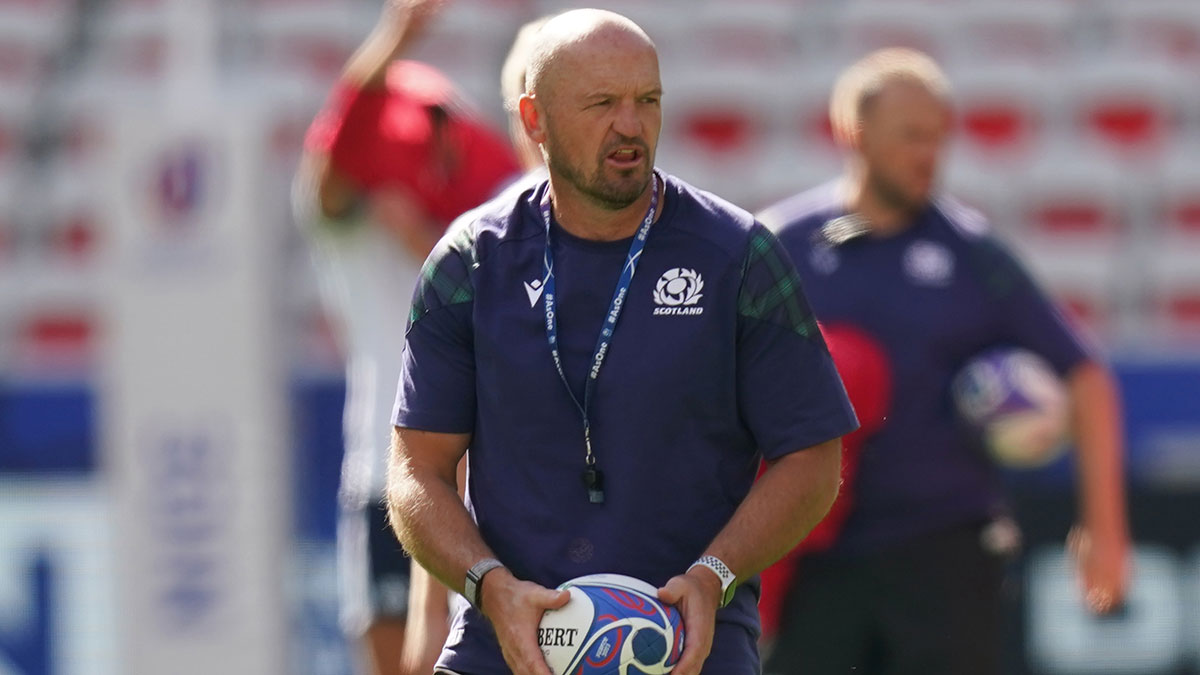 Gregor Townsend watches a Scotland training session before Tonga match at 2023 Rugby World Cup