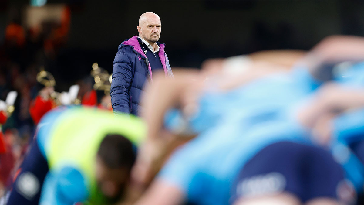 Gregor Townsend watches his players before Wales v Scotland during 2026 Six Nations
