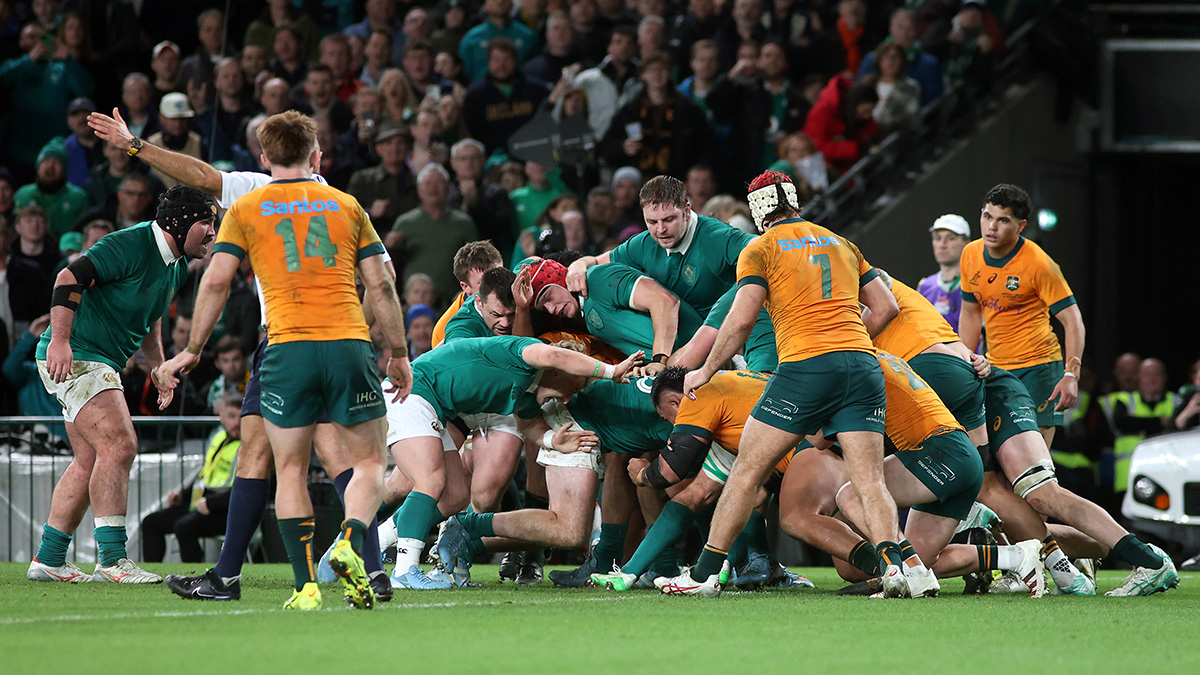 Gus Mccarthy scores a try for Ireland v Australia during 2024 Autumn Internationals
